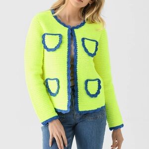 HUNTER BELL
Women's Russell Cardigan Neon Yellow with Blue Trim sz S, NWT
